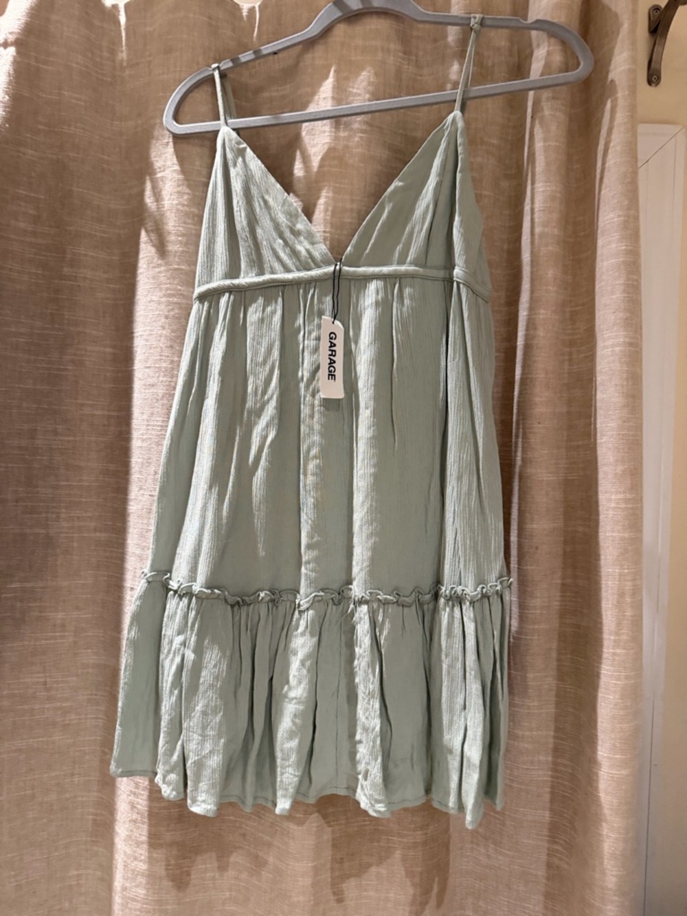 Garage Light Sage Green Spaghetti Strap Tiered Dress